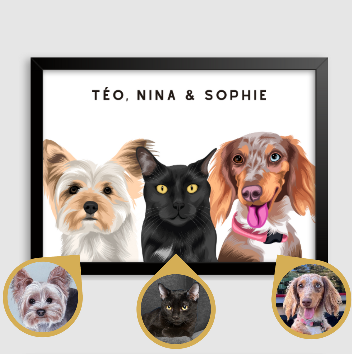 Quadro Personalizado Pintura 3 Pets